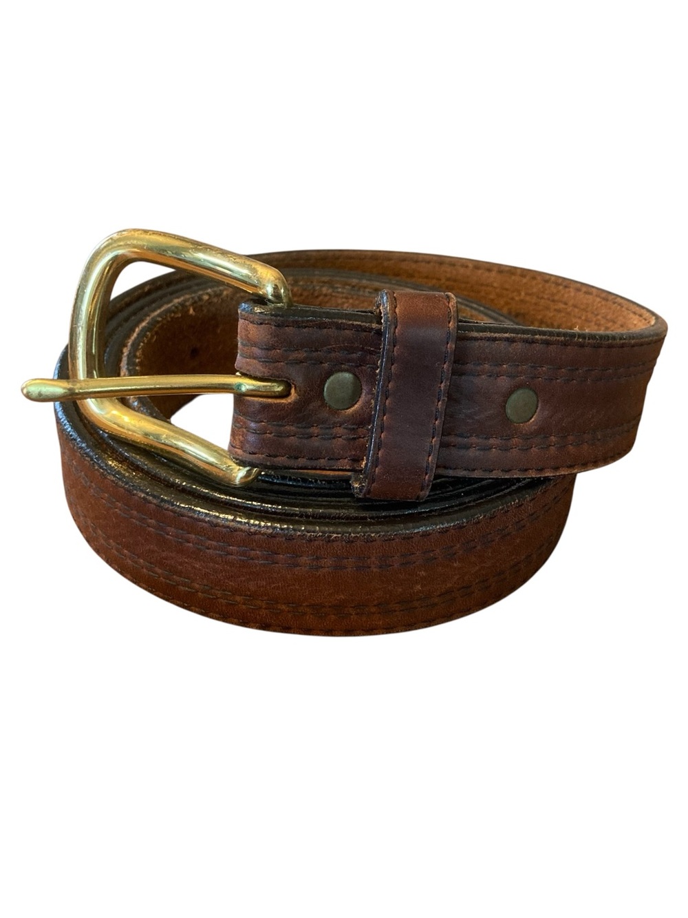Leegin Vintage Genuine Brown Leather and Gold Tone Solid Brass Men’s Belt 54